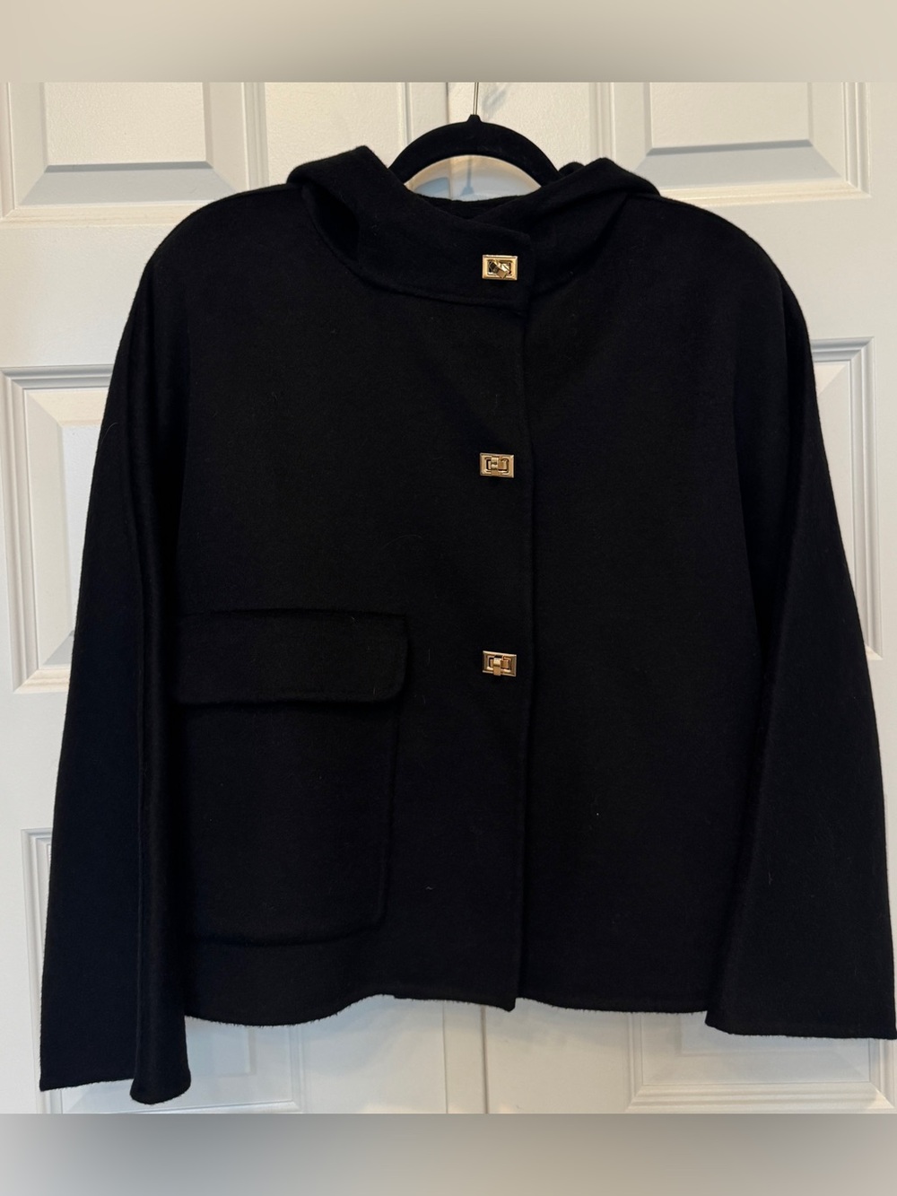 Ba&sh Hooded Short Coat with Gold Toggle Closures